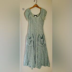 Vintage Milkmaid Dress Puff Sleeve Botton Front Cottagecore Midi Small